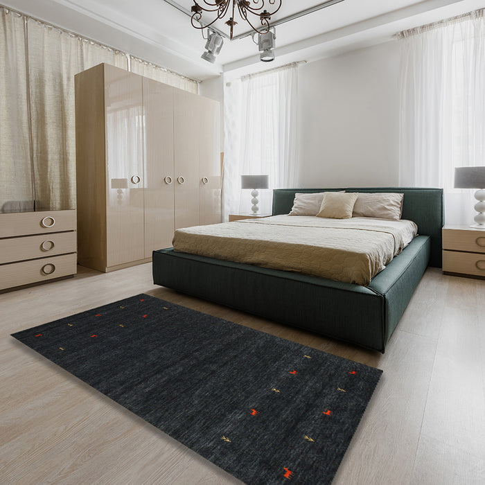 Traditional Gunmetal Green Persian Rug in a Bedroom, tr2154
