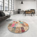 Round Traditional Rust Pink Patchwork Rug in a Office, tr2155