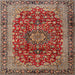 Square Traditional Saffron Red Medallion Rug, tr2157