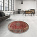 Round Traditional Saffron Red Medallion Rug in a Office, tr2160