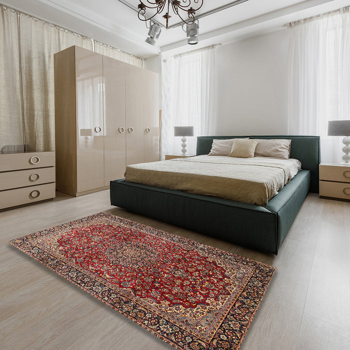 Machine Washable Traditional Saffron Red Rug in a Bedroom, wshtr2160