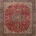 Square Traditional Saffron Red Medallion Rug, tr2160