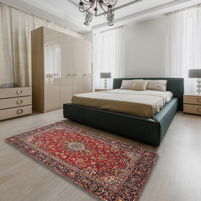Machine Washable Traditional Saffron Red Rug in a Bedroom, wshtr2161