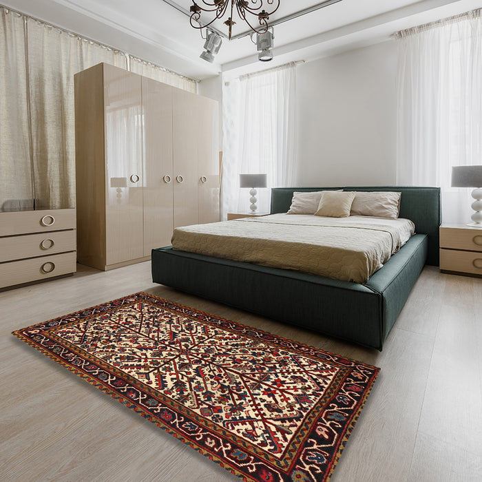 Machine Washable Traditional Orange Brown Rug in a Bedroom, wshtr2163
