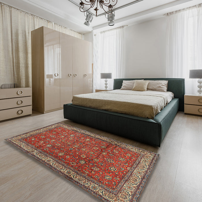 Traditional Dark Almond Brown Persian Rug in a Bedroom, tr2164