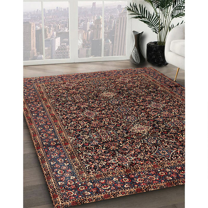 Traditional Dark Almond Brown Persian Rug in Family Room, tr2166