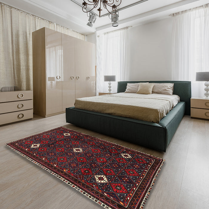 Machine Washable Traditional Deep Red Rug in a Bedroom, wshtr2167