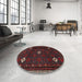 Round Traditional Deep Red Persian Rug in a Office, tr2167