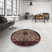 Round Machine Washable Traditional Deep Red Rug in a Office, wshtr2168