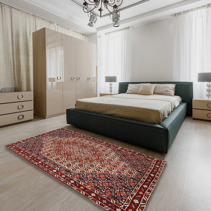 Traditional Saffron Red Persian Rug in a Bedroom, tr2171
