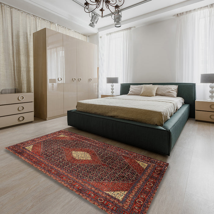 Traditional Saffron Red Persian Rug in a Bedroom, tr2174