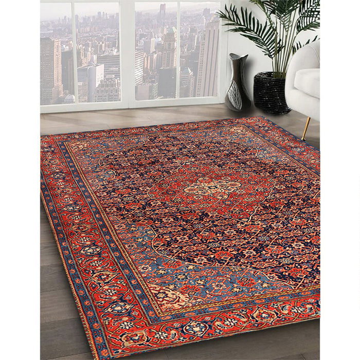 Traditional Saffron Red Persian Rug in Family Room, tr2176