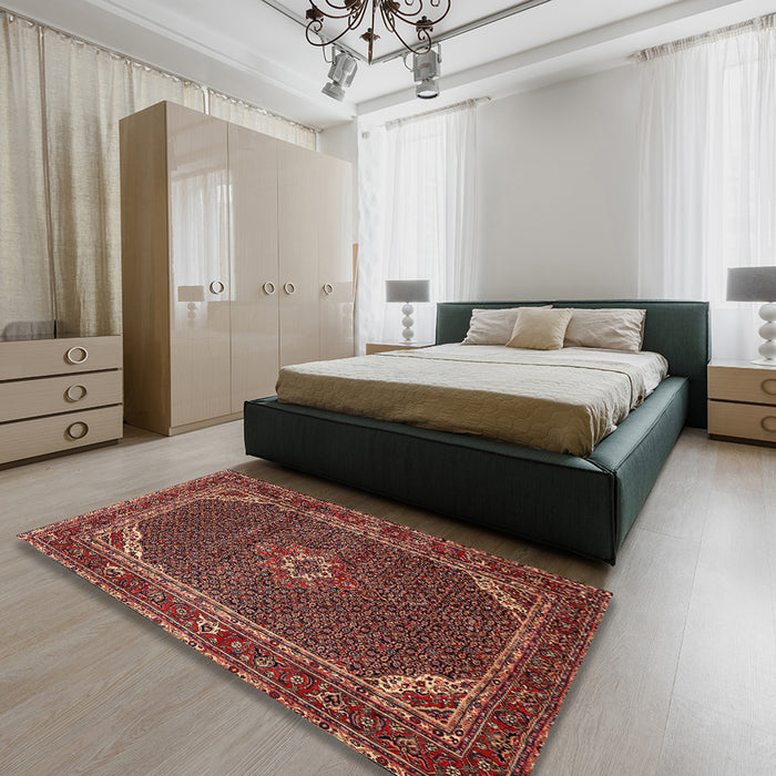 Traditional Copper Red Pink Persian Rug in a Bedroom, tr2177
