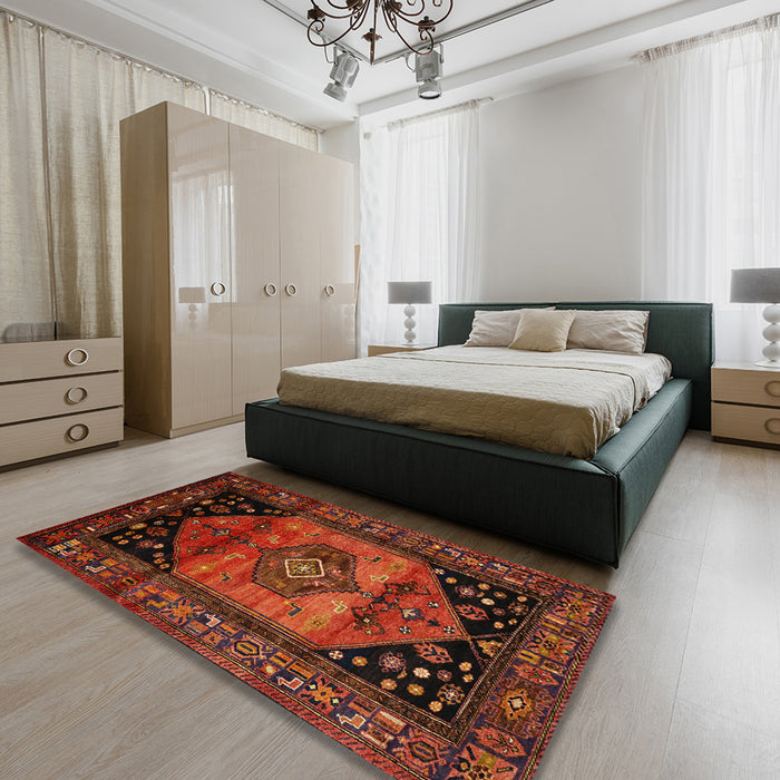 Machine Washable Traditional Mahogany Brown Rug in a Bedroom, wshtr217