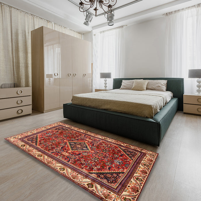 Machine Washable Traditional Tomato Red Rug in a Bedroom, wshtr2180