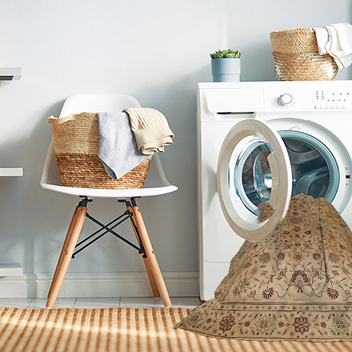 Machine Washable Traditional Light Brown Rug in a Washing Machine, wshtr2184