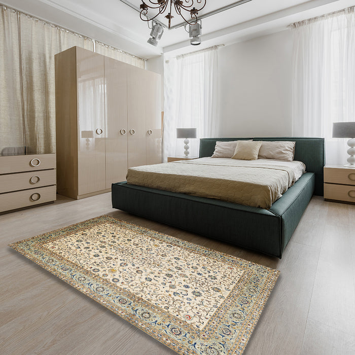 Traditional Brown Persian Rug in a Bedroom, tr218