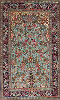 Machine Washable Traditional Green Rug, wshtr2190