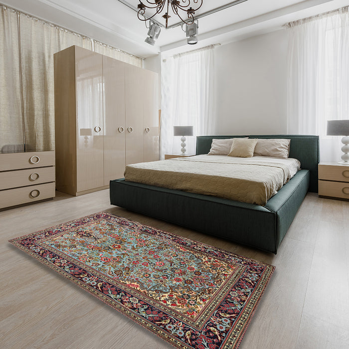 Machine Washable Traditional Green Rug in a Bedroom, wshtr2190