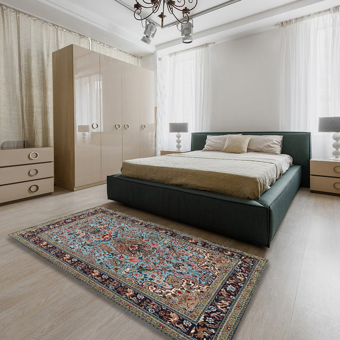 Machine Washable Traditional Dark Gray Rug in a Bedroom, wshtr2191