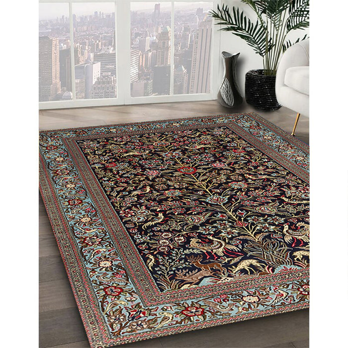 Traditional Khaki Green Persian Rug in Family Room, tr2192