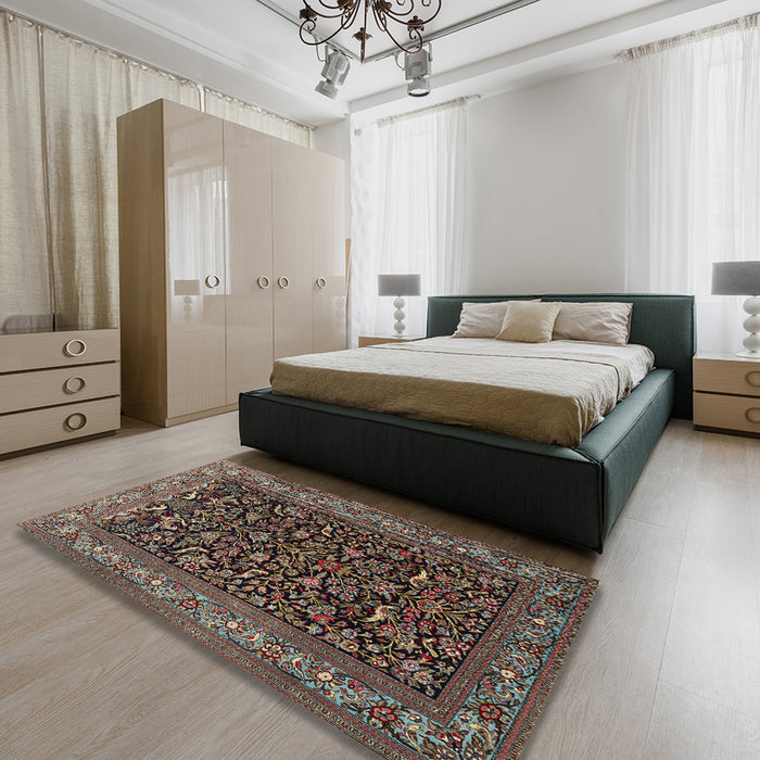 Machine Washable Traditional Khaki Green Rug in a Bedroom, wshtr2192