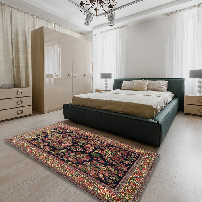 Machine Washable Traditional Dark Almond Brown Rug in a Bedroom, wshtr2193