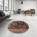 Round Machine Washable Traditional Dark Almond Brown Rug in a Office, wshtr2193