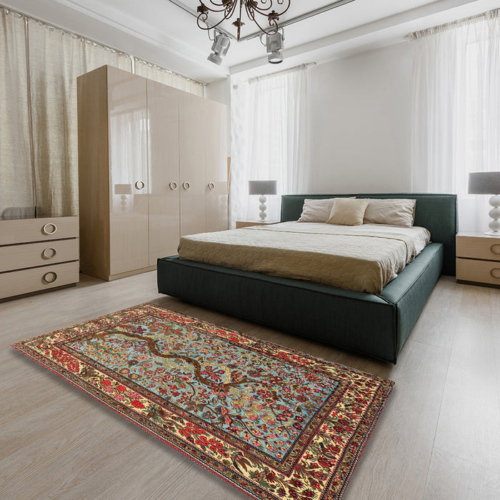 Machine Washable Traditional Saffron Red Rug in a Bedroom, wshtr2194