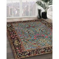 Traditional Khaki Green Animal Rug, tr2195