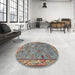 Round Machine Washable Traditional Dark Gray Rug in a Office, wshtr2196