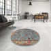 Round Traditional Dark Gray Animal Rug in a Office, tr2196