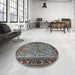 Round Machine Washable Traditional Bakers Brown Rug in a Office, wshtr2197