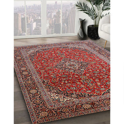 Traditional Saffron Red Medallion Rug in Family Room, tr219