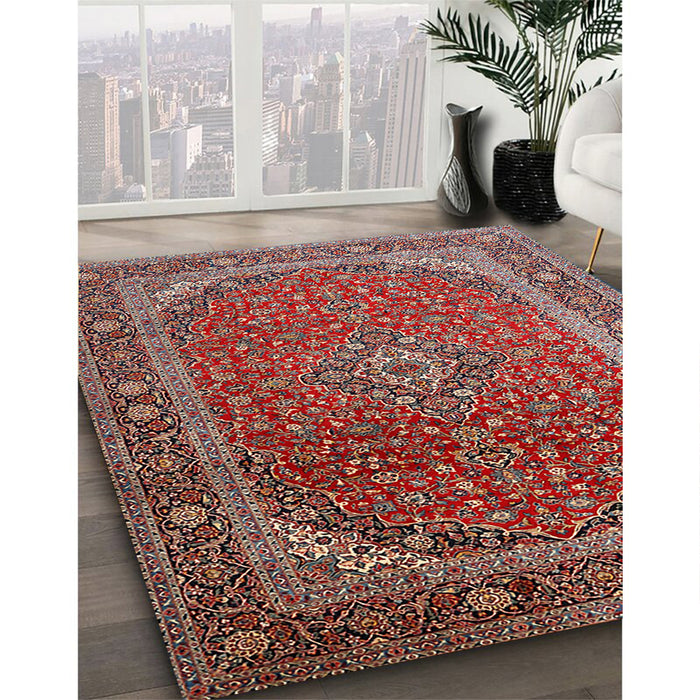Traditional Saffron Red Medallion Rug in Family Room, tr219