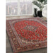 Traditional Saffron Red Medallion Rug in Family Room, tr219