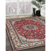 Traditional Light French Beige Brown Medallion Rug in Family Room, tr21