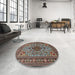 Round Machine Washable Traditional Bakers Brown Rug in a Office, wshtr2200