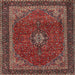 Square Traditional Dark Almond Brown Medallion Rug, tr2202