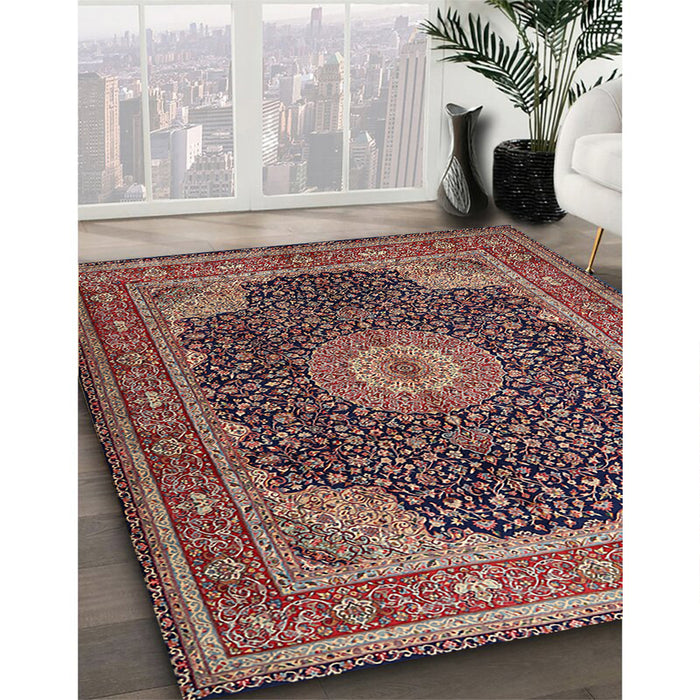 Traditional Camel Brown Medallion Rug in Family Room, tr2203