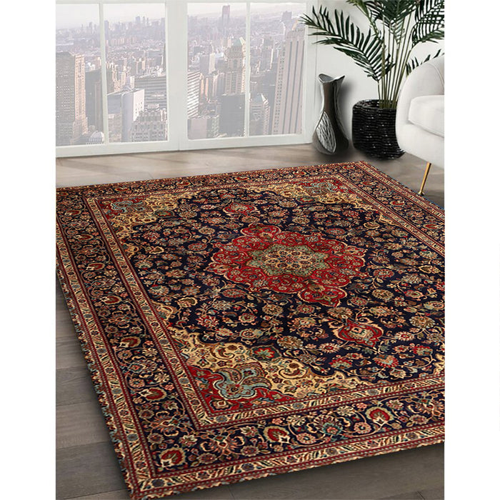 Traditional Gold Brown Persian Rug in Family Room, tr2204