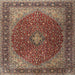 Round Machine Washable Traditional Saffron Red Rug, wshtr2205