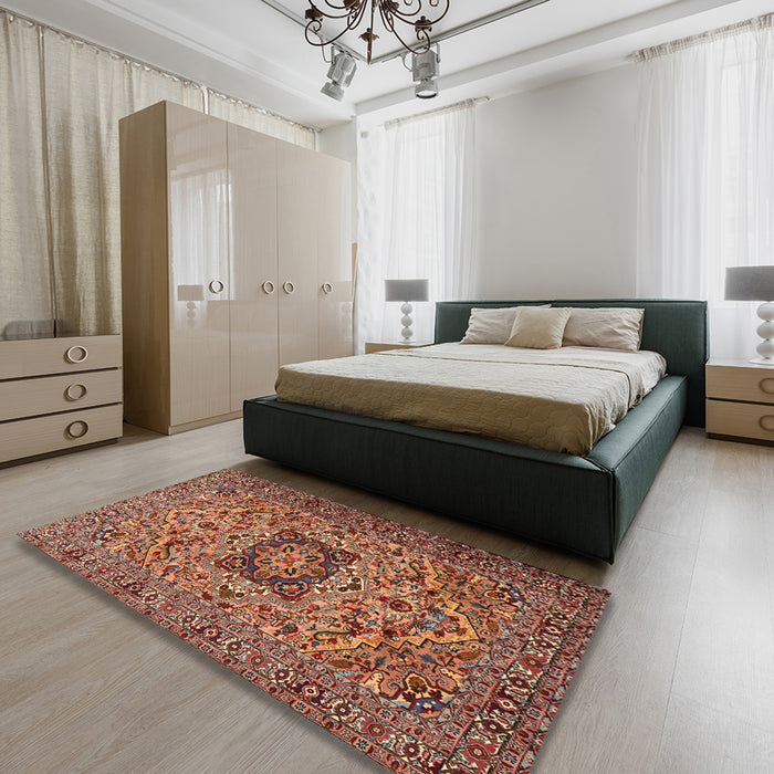 Machine Washable Traditional Saffron Red Rug in a Bedroom, wshtr2206