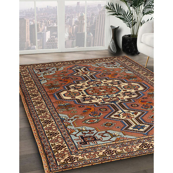 Traditional Orange Brown Persian Rug in Family Room, tr2207