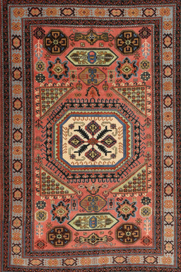 Machine Washable Traditional Saffron Red Rug, wshtr2208