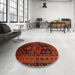 Round Traditional Red Persian Rug in a Office, tr220