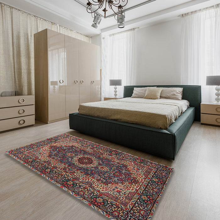 Machine Washable Traditional Dark Almond Brown Rug in a Bedroom, wshtr2215