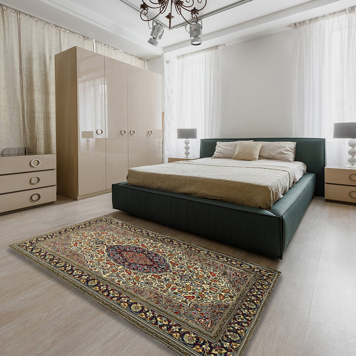 Traditional Bakers Brown Medallion Rug in a Bedroom, tr2216