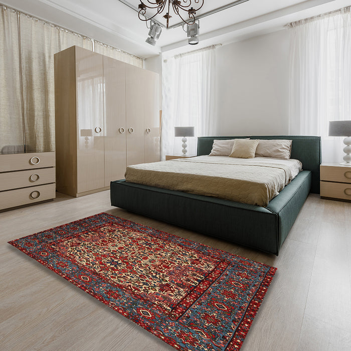 Machine Washable Traditional Brown Rug in a Bedroom, wshtr2219