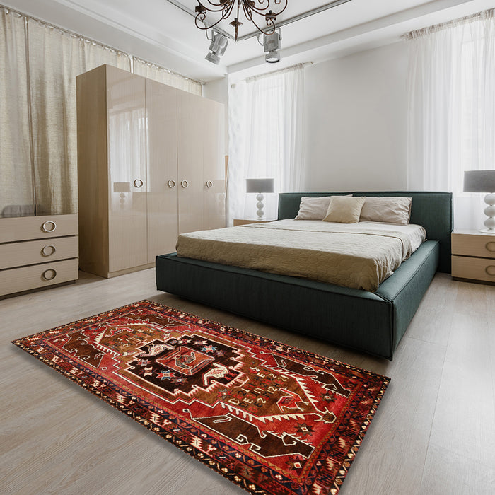Traditional Crimson Red Persian Rug in a Bedroom, tr221